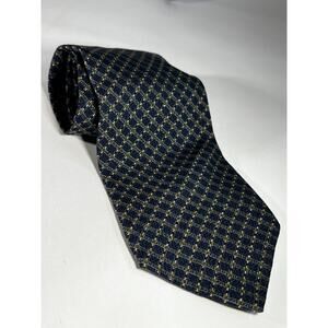 Calvin Klein Necktie Tie Silk Vintage Navy Blue Textured Small Check Pattern